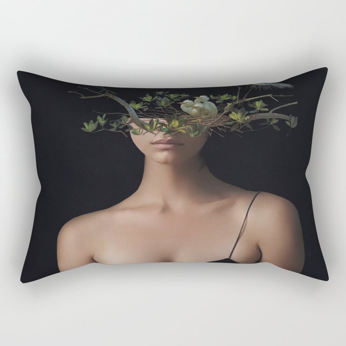 Lady with Birds 3 Rectangular Pillow Gallery Image 2