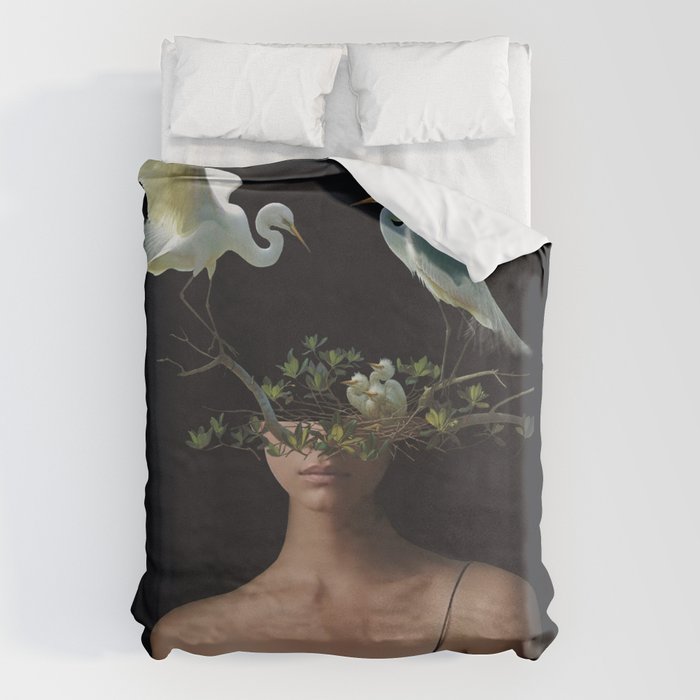 Lady with Birds 3 Duvet Cover Gallery Image 1
