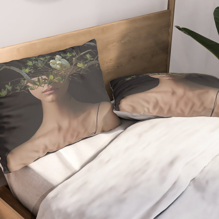 Lady with Birds 3 Pillow Sham Gallery Image 2