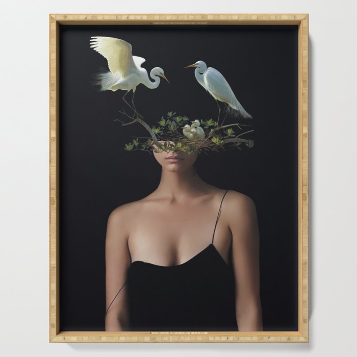 Lady with Birds 3 Serving Tray Gallery Image 1