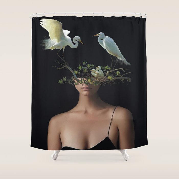 Lady with Birds 3 Shower Curtain Gallery Image 1