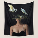 Lady with Birds 3 Wall Tapestry Gallery Image 4