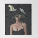 Lady with Birds 3 Throw Blanket Gallery Image 2