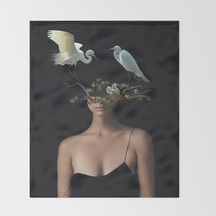 Lady with Birds 3 Throw Blanket Gallery Image 2