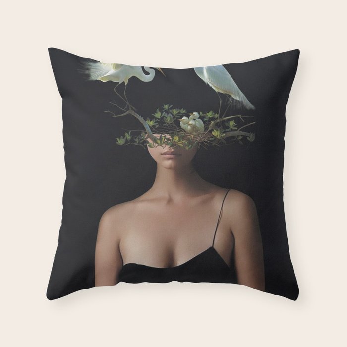 Lady with Birds 3 Throw Pillow Gallery Image 6