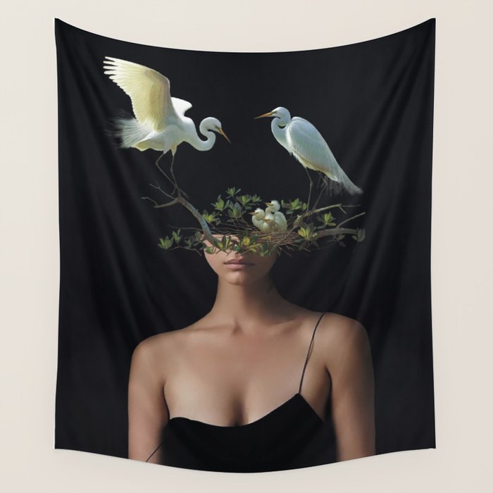 Lady with Birds 3 Wall Tapestry Gallery Image 1