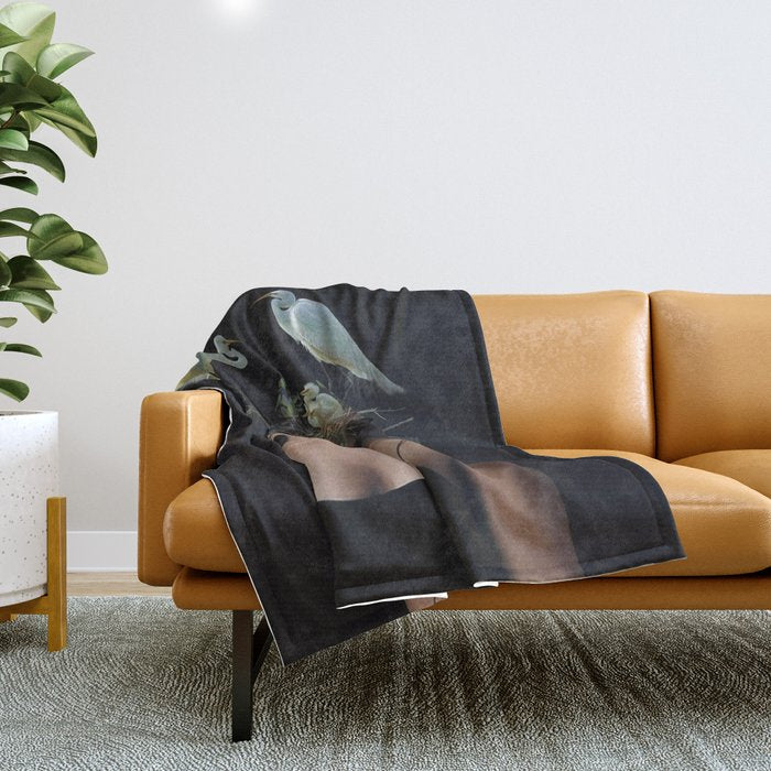Lady with Birds 3 Throw Blanket Gallery Image 1