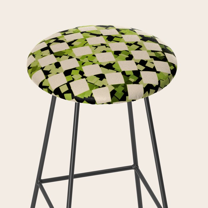 Geometric Checkerboard with Confetti Squares Green Black on Beige Stool Gallery Image 2