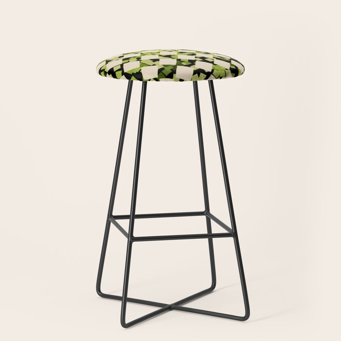 Geometric Checkerboard with Confetti Squares Green Black on Beige Stool Gallery Image 1