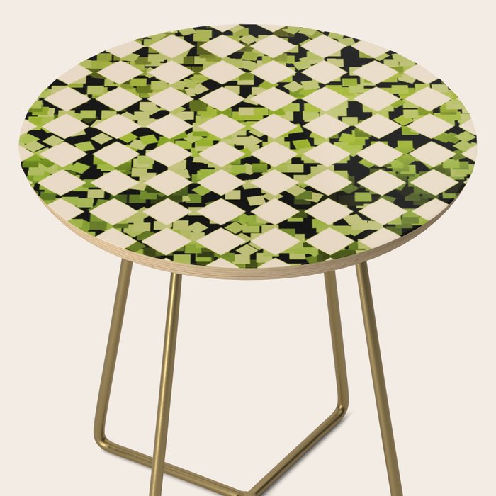 Geometric Checkerboard with Confetti Squares Green Black on Beige Side Table Gallery Image 2