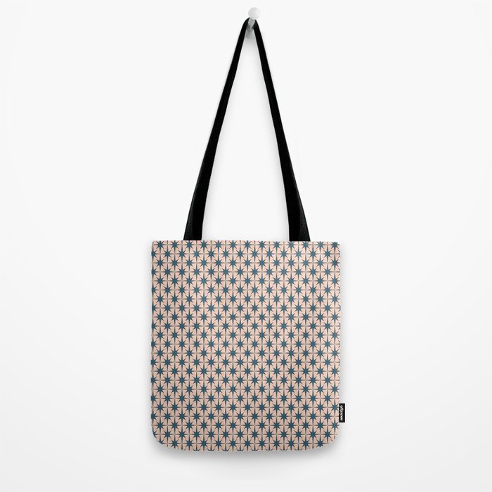Mid Century Modern Atomic Stars Pattern in Steel Teal Blue and Pale Blush Pink Tote Bag Gallery Image 2