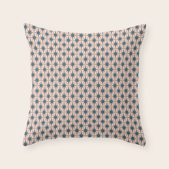 Mid Century Modern Atomic Stars Pattern in Steel Teal Blue and Pale Blush Pink Throw Pillow Gallery Image 6