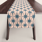 Mid Century Modern Atomic Stars Pattern in Steel Teal Blue and Pale Blush Pink Table Runner Gallery Image 1