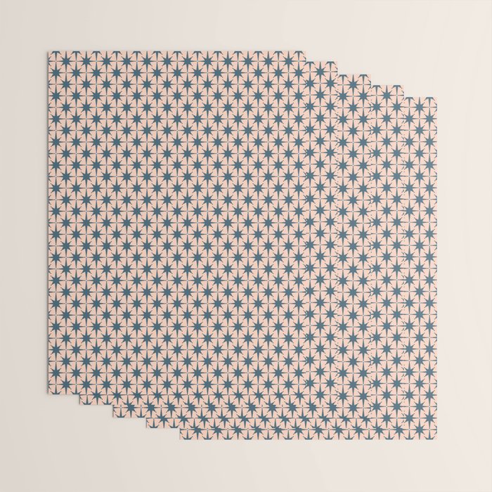 Mid Century Modern Atomic Stars Pattern in Steel Teal Blue and Pale Blush Pink Wrapping Paper Gallery Image 3