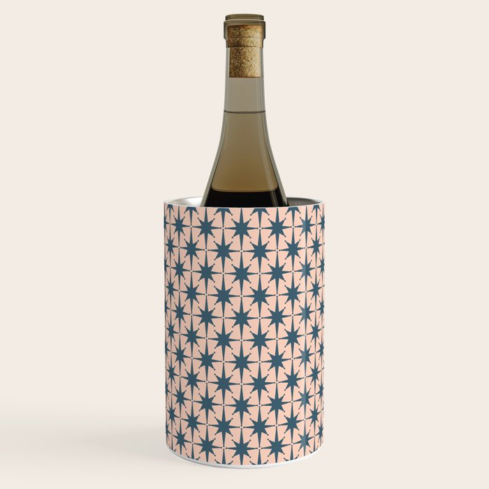 Mid Century Modern Atomic Stars Pattern in Steel Teal Blue and Pale Blush Pink Wine Chiller Gallery Image 2