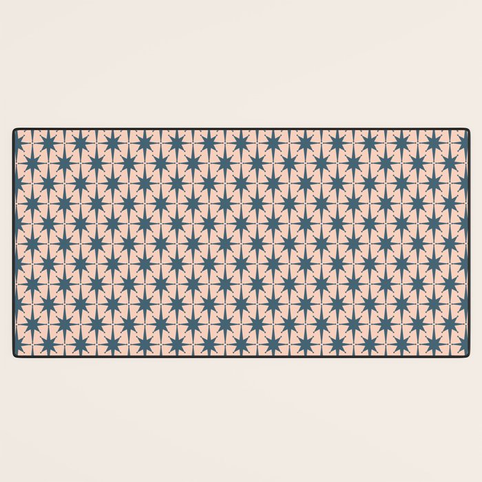 Mid Century Modern Atomic Stars Pattern in Steel Teal Blue and Pale Blush Pink Desk Mat Gallery Image 3
