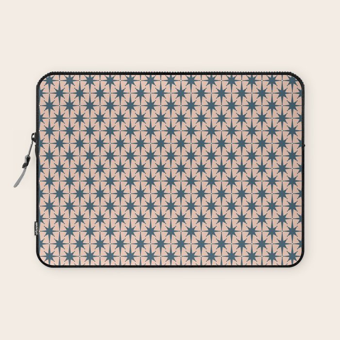 Mid Century Modern Atomic Stars Pattern in Steel Teal Blue and Pale Blush Pink Laptop Sleeve Gallery Image 1