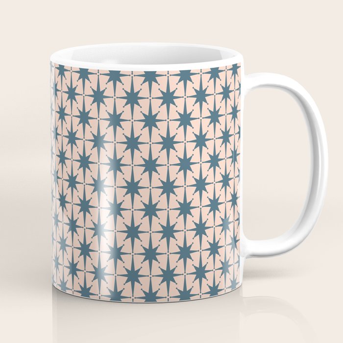 Mid Century Modern Atomic Stars Pattern in Steel Teal Blue and Pale Blush Pink Coffee Mug Gallery Image 1