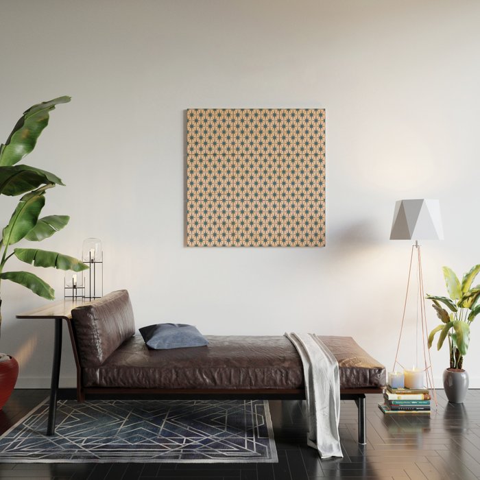Mid Century Modern Atomic Stars Pattern in Steel Teal Blue and Pale Blush Pink Wood Wall Art Gallery Image 2