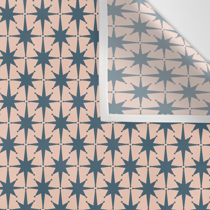 Mid Century Modern Atomic Stars Pattern in Steel Teal Blue and Pale Blush Pink Wall Tapestry Gallery Image 3