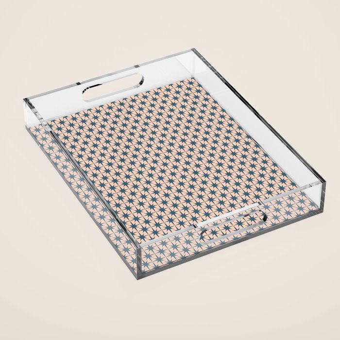 Mid Century Modern Atomic Stars Pattern in Steel Teal Blue and Pale Blush Pink Acrylic Tray Gallery Image 1