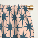 Mid Century Modern Atomic Stars Pattern in Steel Teal Blue and Pale Blush Pink Window Curtain Gallery Image 2