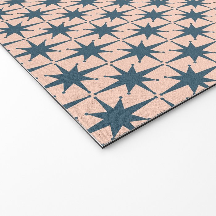 Mid Century Modern Atomic Stars Pattern in Steel Teal Blue and Pale Blush Pink Welcome Mat Gallery Image 2