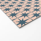 Mid Century Modern Atomic Stars Pattern in Steel Teal Blue and Pale Blush Pink Welcome Mat Gallery Image 2