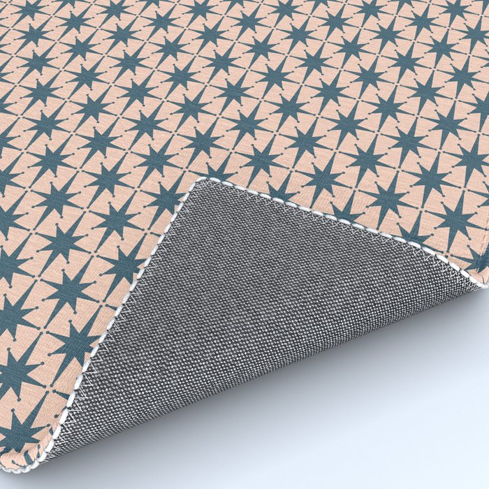 Mid Century Modern Atomic Stars Pattern in Steel Teal Blue and Pale Blush Pink Rug Gallery Image 4