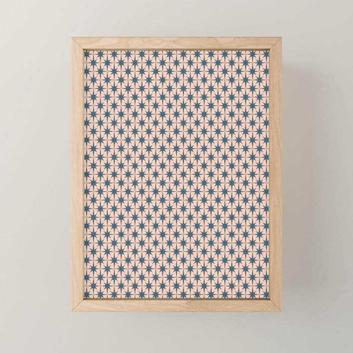 Mid Century Modern Atomic Stars Pattern in Steel Teal Blue and Pale Blush Pink Mini Art Print Gallery Image 1