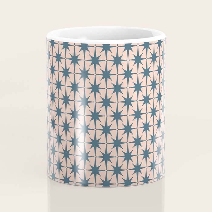 Mid Century Modern Atomic Stars Pattern in Steel Teal Blue and Pale Blush Pink Coffee Mug Gallery Image 4