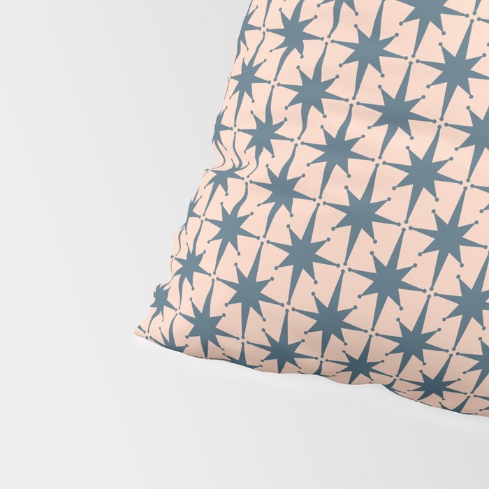 Mid Century Modern Atomic Stars Pattern in Steel Teal Blue and Pale Blush Pink Pillow Sham Gallery Image 4