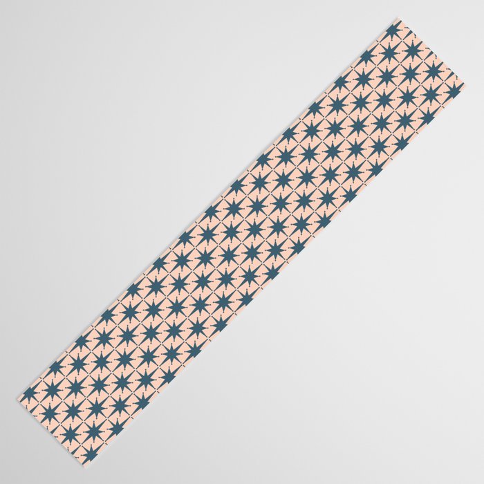 Mid Century Modern Atomic Stars Pattern in Steel Teal Blue and Pale Blush Pink Table Runner Gallery Image 3