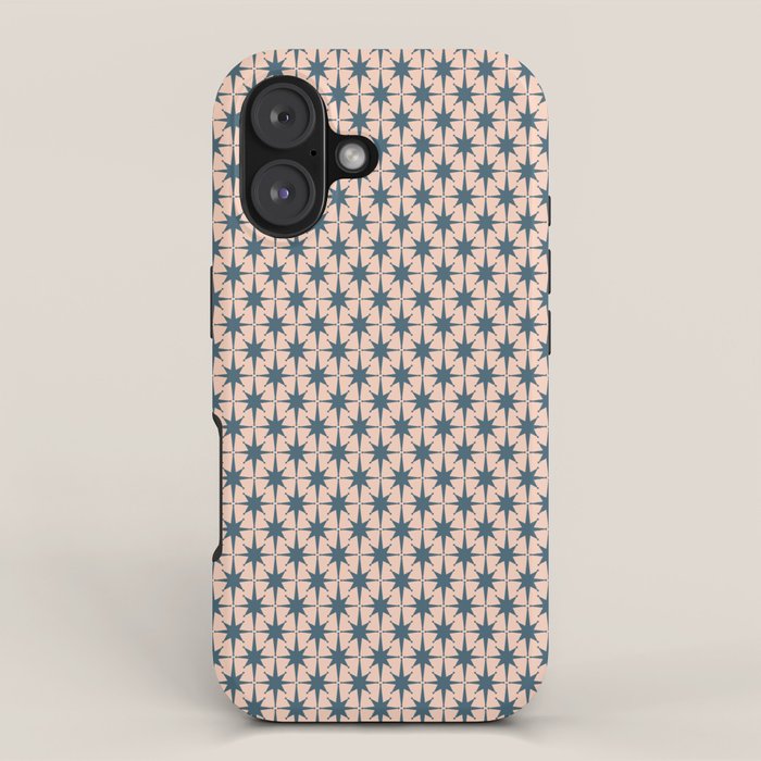 Mid Century Modern Atomic Stars Pattern in Steel Teal Blue and Pale Blush Pink iPhone Case Gallery Image 1