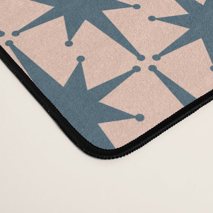 Mid Century Modern Atomic Stars Pattern in Steel Teal Blue and Pale Blush Pink Desk Mat Gallery Image 4