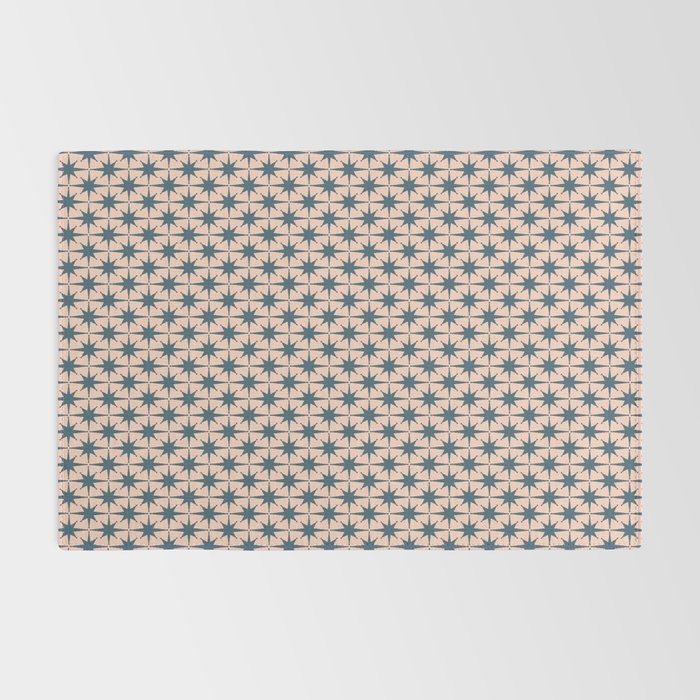 Mid Century Modern Atomic Stars Pattern in Steel Teal Blue and Pale Blush Pink Rug Gallery Image 2