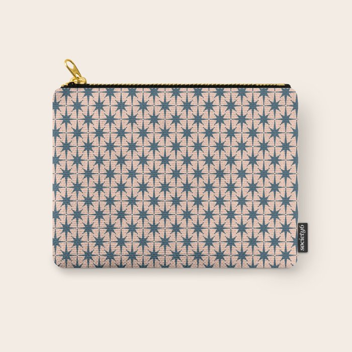 Mid Century Modern Atomic Stars Pattern in Steel Teal Blue and Pale Blush Pink Carry All Pouch Gallery Image 1