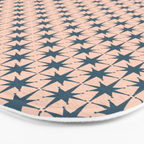 Mid Century Modern Atomic Stars Pattern in Steel Teal Blue and Pale Blush Pink Bath Mat Gallery Image 3
