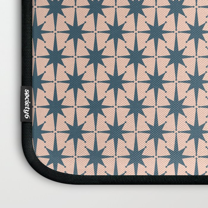 Mid Century Modern Atomic Stars Pattern in Steel Teal Blue and Pale Blush Pink Laptop Sleeve Gallery Image 3