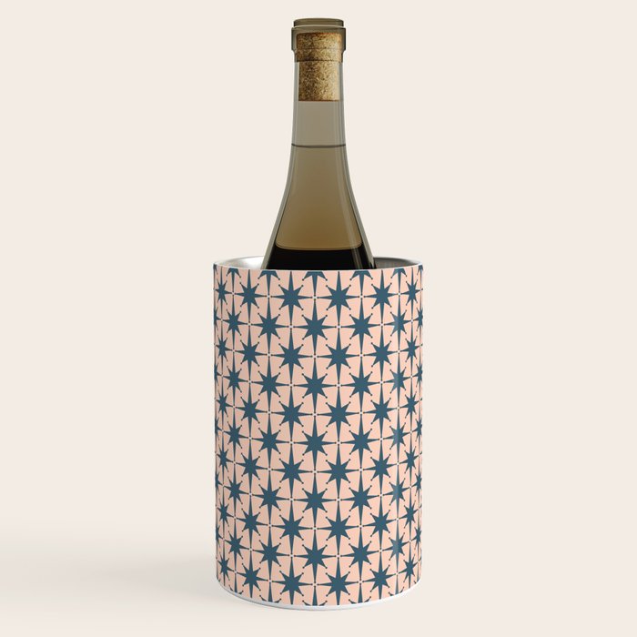 Mid Century Modern Atomic Stars Pattern in Steel Teal Blue and Pale Blush Pink Wine Chiller Gallery Image 3