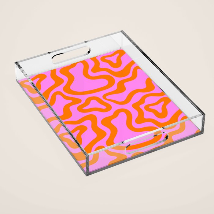 Wavy retro pink psychedelic pattern Acrylic Tray Gallery Image 1