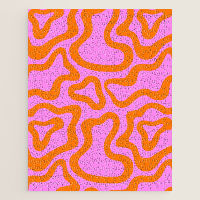 Wavy retro pink psychedelic pattern Jigsaw Puzzle Gallery Image 1