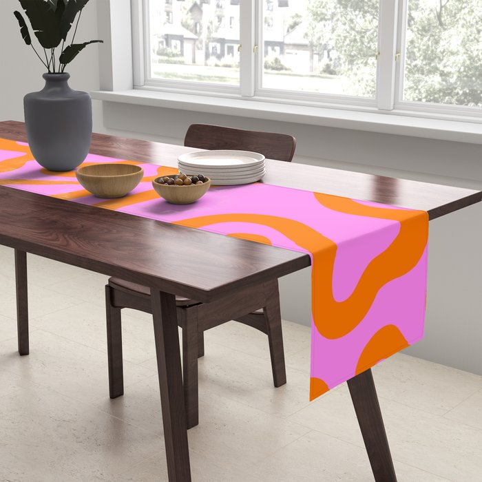 Wavy retro pink psychedelic pattern Table Runner Gallery Image 2