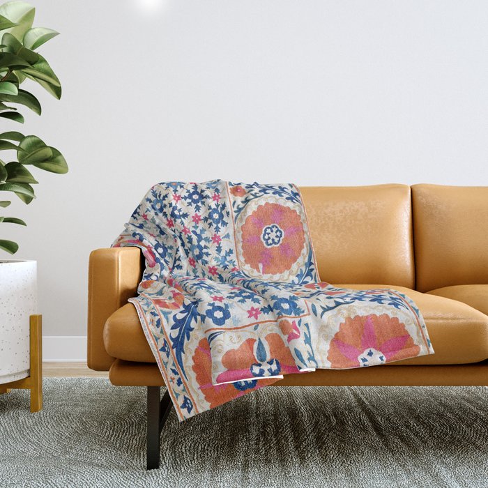 Bokhara Nim Suzani Southwest Uzbekistan Embroidery Print Throw Blanket Gallery Image 1
