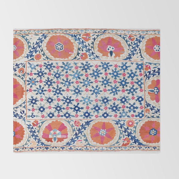 Bokhara Nim Suzani Southwest Uzbekistan Embroidery Print Throw Blanket Gallery Image 2