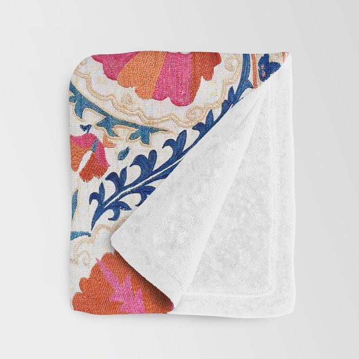 Bokhara Nim Suzani Southwest Uzbekistan Embroidery Print Throw Blanket Gallery Image 3