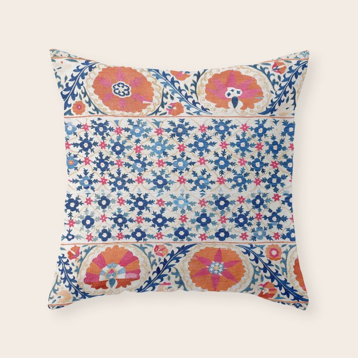 Bokhara Nim Suzani Southwest Uzbekistan Embroidery Print Throw Pillow Gallery Image 1