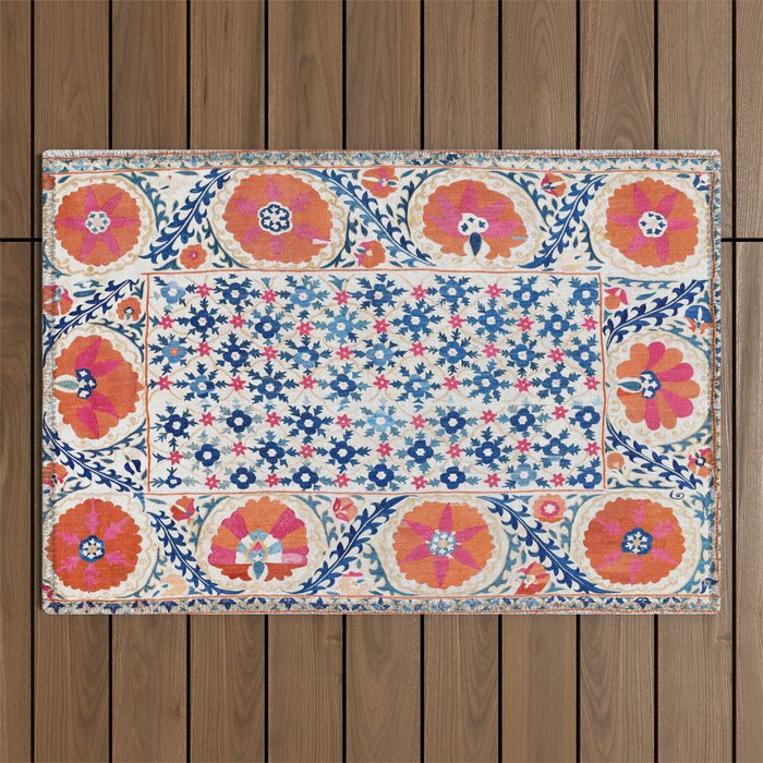 Bokhara Nim Suzani Southwest Uzbekistan Embroidery Print Outdoor Rug Gallery Image 1