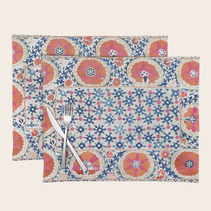 Bokhara Nim Suzani Southwest Uzbekistan Embroidery Print Placemat Gallery Image 1