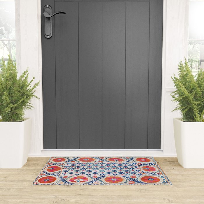 Bokhara Nim Suzani Southwest Uzbekistan Embroidery Print Welcome Mat Gallery Image 3